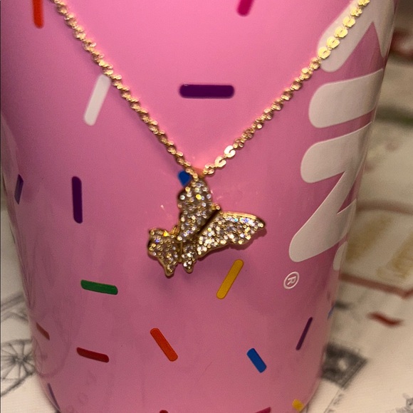 NWT Delicate Gold Butterfly Pendant Necklace with Cubic Zirconia Accents - Picture 2 of 4